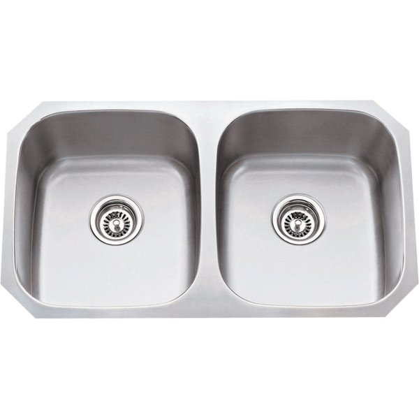 Hardware Resources 32-1/4" Lx18-1/2" Wx9" D Undermount 16 Gauge Stainless Steel 50/50 Double Bowl Sink 802